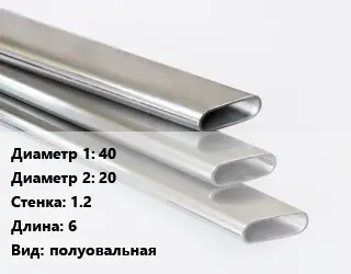Труба плоскоовальная металлическая 40х20 s=1.2 L=6 полуовальная